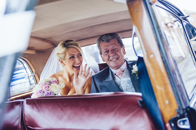 Bride & Father Arriving in Wedding Car